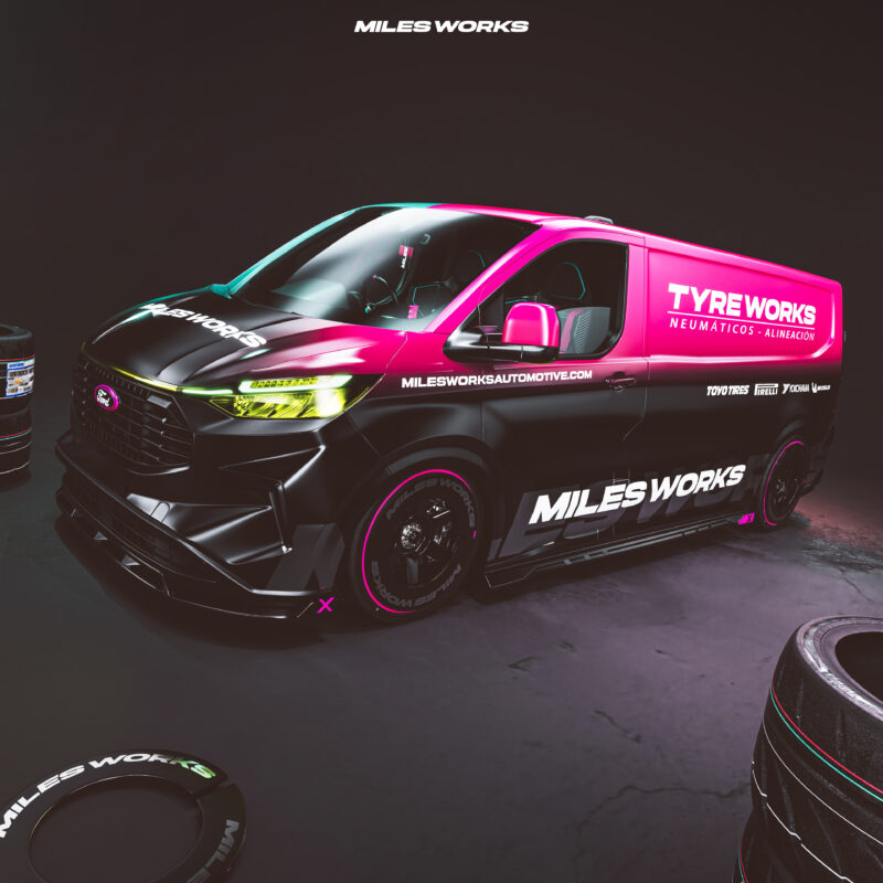 Milesworks Bodykit Ford Transit Custom Wrap Design. Transit Custom Wrap | Van Wrap Design by Essellegi. Van Signs, Van Signage, Van Wrapping, Van Signwriting, Van Wrap Designer, Signs for Van, Van Logo, Van Graphic by Essellegi.