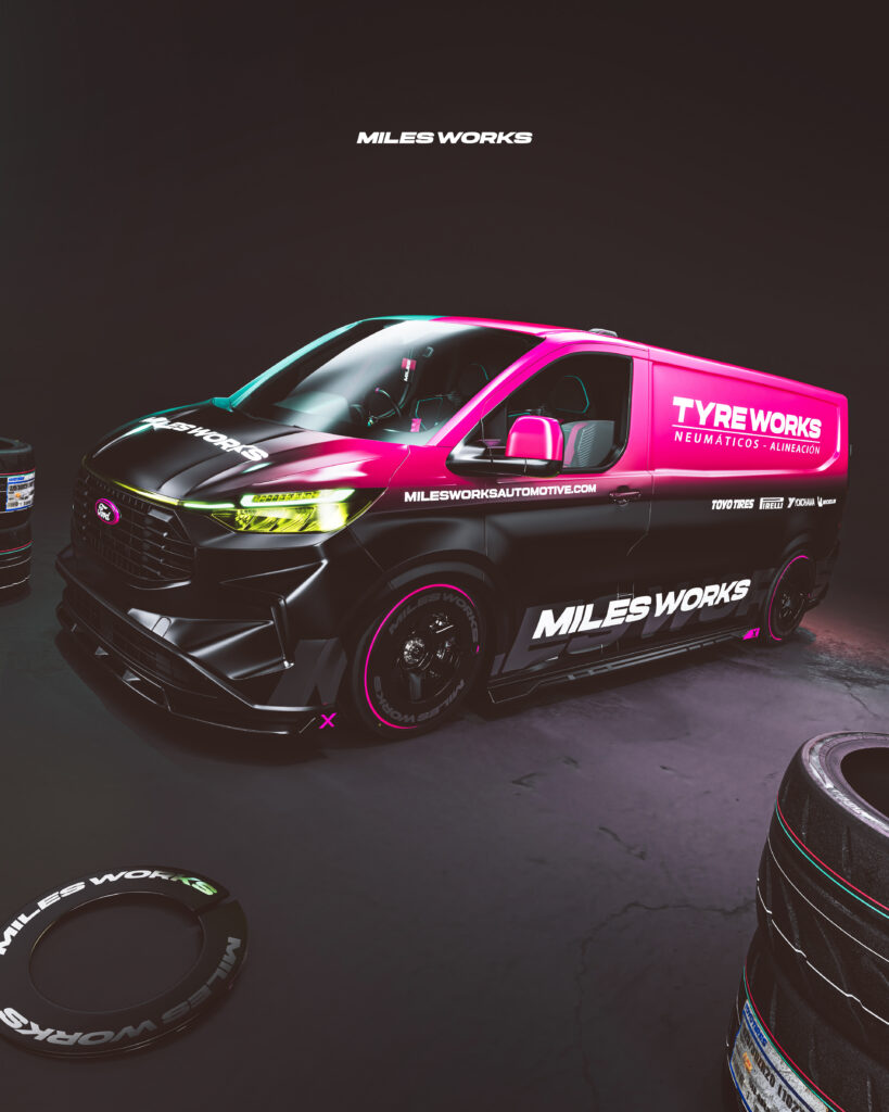 Milesworks Bodykit Ford Transit Custom Wrap Design. Transit Custom Wrap | Van Wrap Design by Essellegi. Van Signs, Van Signage, Van Wrapping, Van Signwriting, Van Wrap Designer, Signs for Van, Van Logo, Van Graphic by Essellegi.