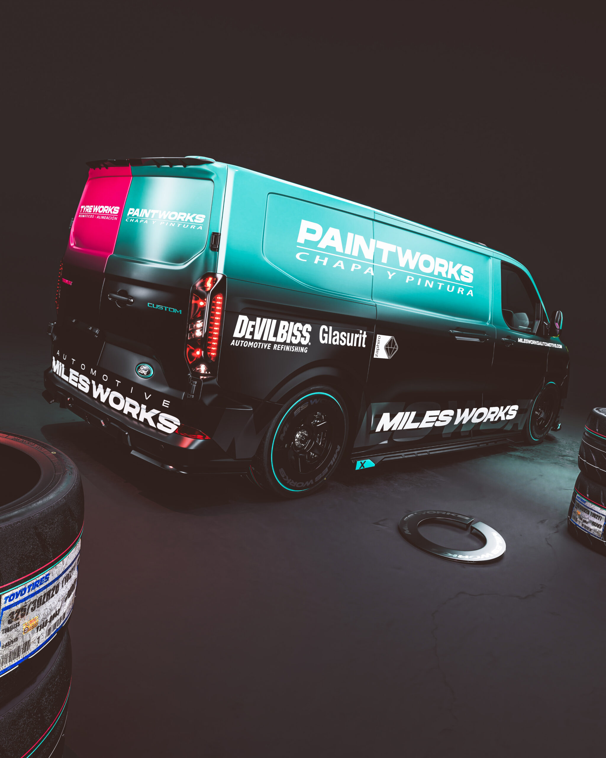 Milesworks Bodykit Ford Transit Custom Wrap Design. Transit Custom Wrap | Van Wrap Design by Essellegi. Van Signs, Van Signage, Van Wrapping, Van Signwriting, Van Wrap Designer, Signs for Van, Van Logo, Van Graphic by Essellegi.