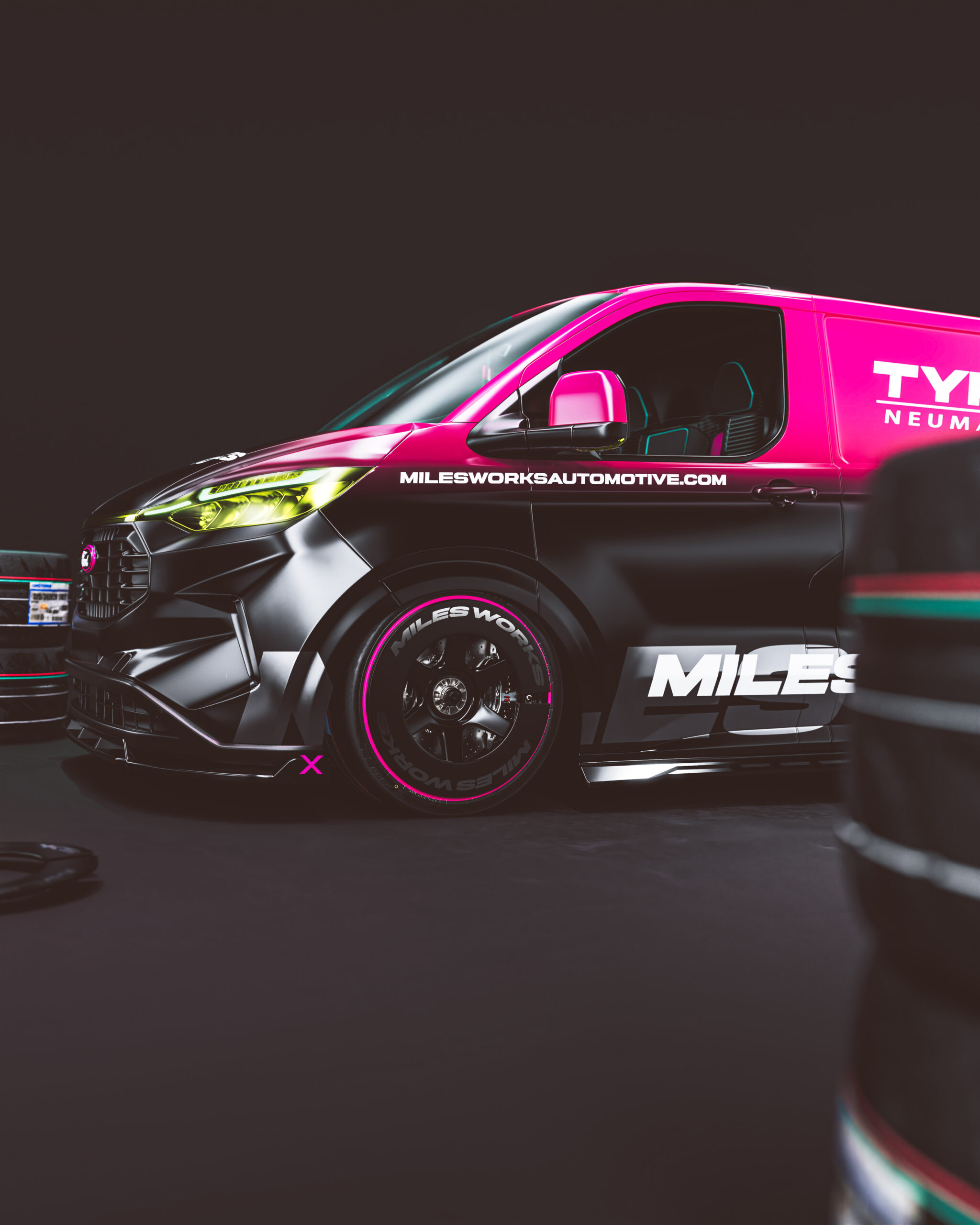 Milesworks Bodykit Ford Transit Custom Wrap Design. Transit Custom Wrap | Van Wrap Design by Essellegi. Van Signs, Van Signage, Van Wrapping, Van Signwriting, Van Wrap Designer, Signs for Van, Van Logo, Van Graphic by Essellegi.