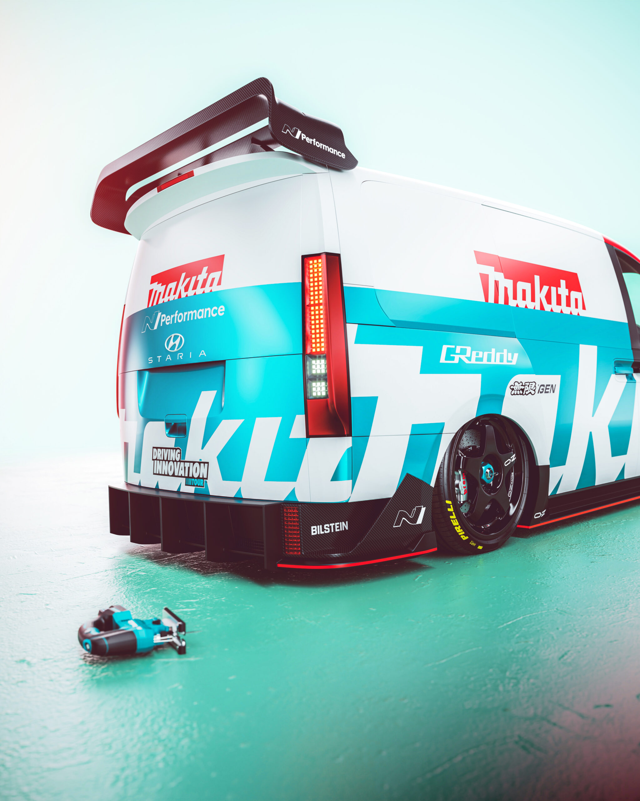 Makita Livery Hyundai Staria Wrap Design. Hyundai Staria Wrap | Van Wrap Design by Essellegi. Van Signs, Van Signage, Van Wrapping, Van Signwriting, Van Wrap Designer, Signs for Van, Van Logo, Van Graphic by Essellegi.