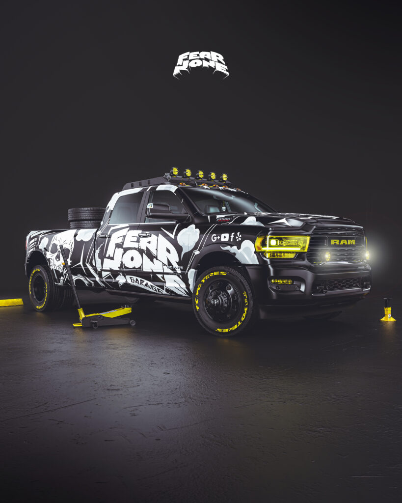 Fear None Garage RAM Truck Wrap Design. 3500 RAM Truck Wrap | Truck Wrap Design by Essellegi. Truck Signs, Truck Signage, Truck Wrapping, Truck Signwriting, Truck Wrap Designer, Signs for Truck, Truck Logo, Truck Graphic by Essellegi.