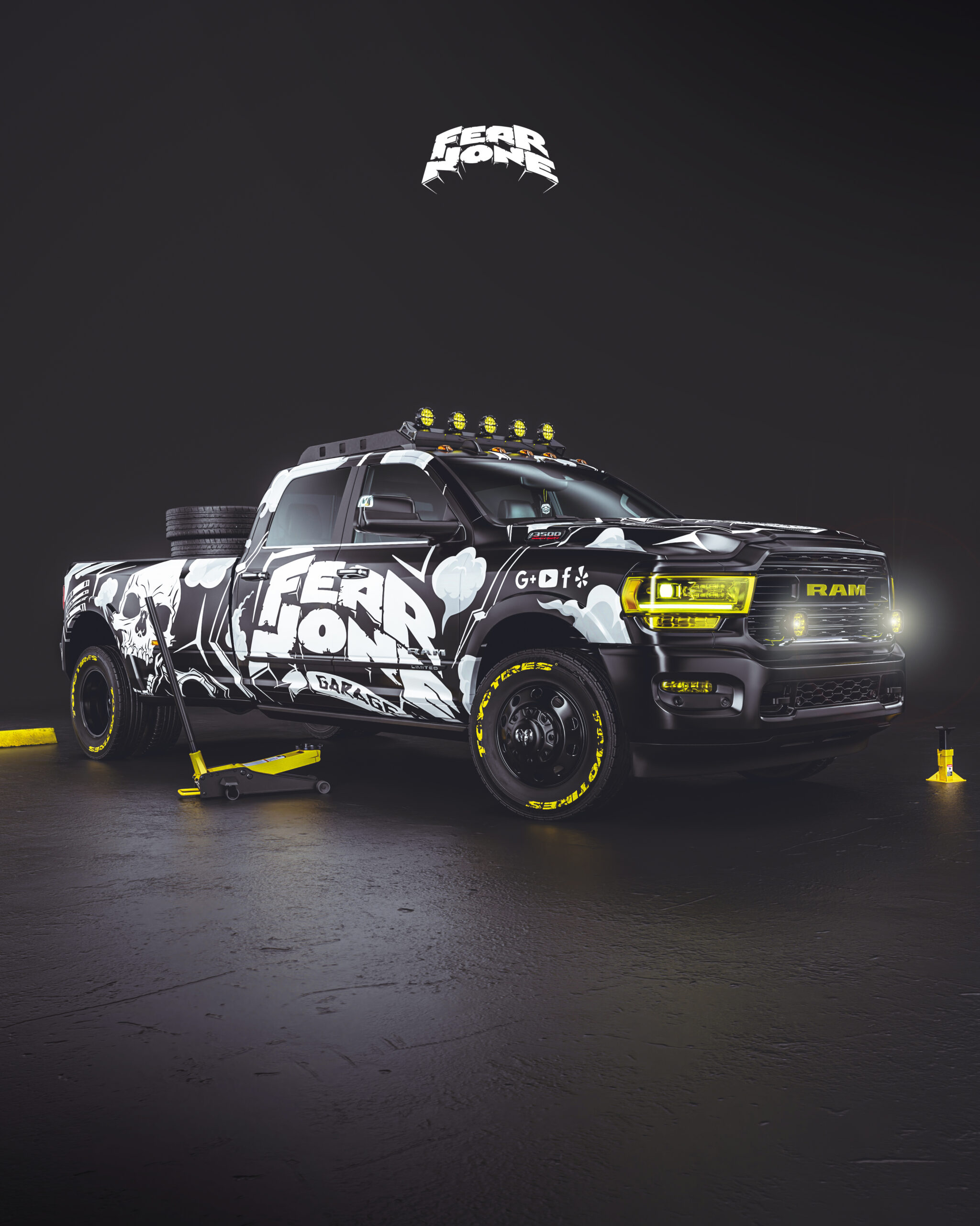Fear None Garage RAM Truck Wrap Design. 3500 RAM Truck Wrap | Truck Wrap Design by Essellegi. Truck Signs, Truck Signage, Truck Wrapping, Truck Signwriting, Truck Wrap Designer, Signs for Truck, Truck Logo, Truck Graphic by Essellegi.