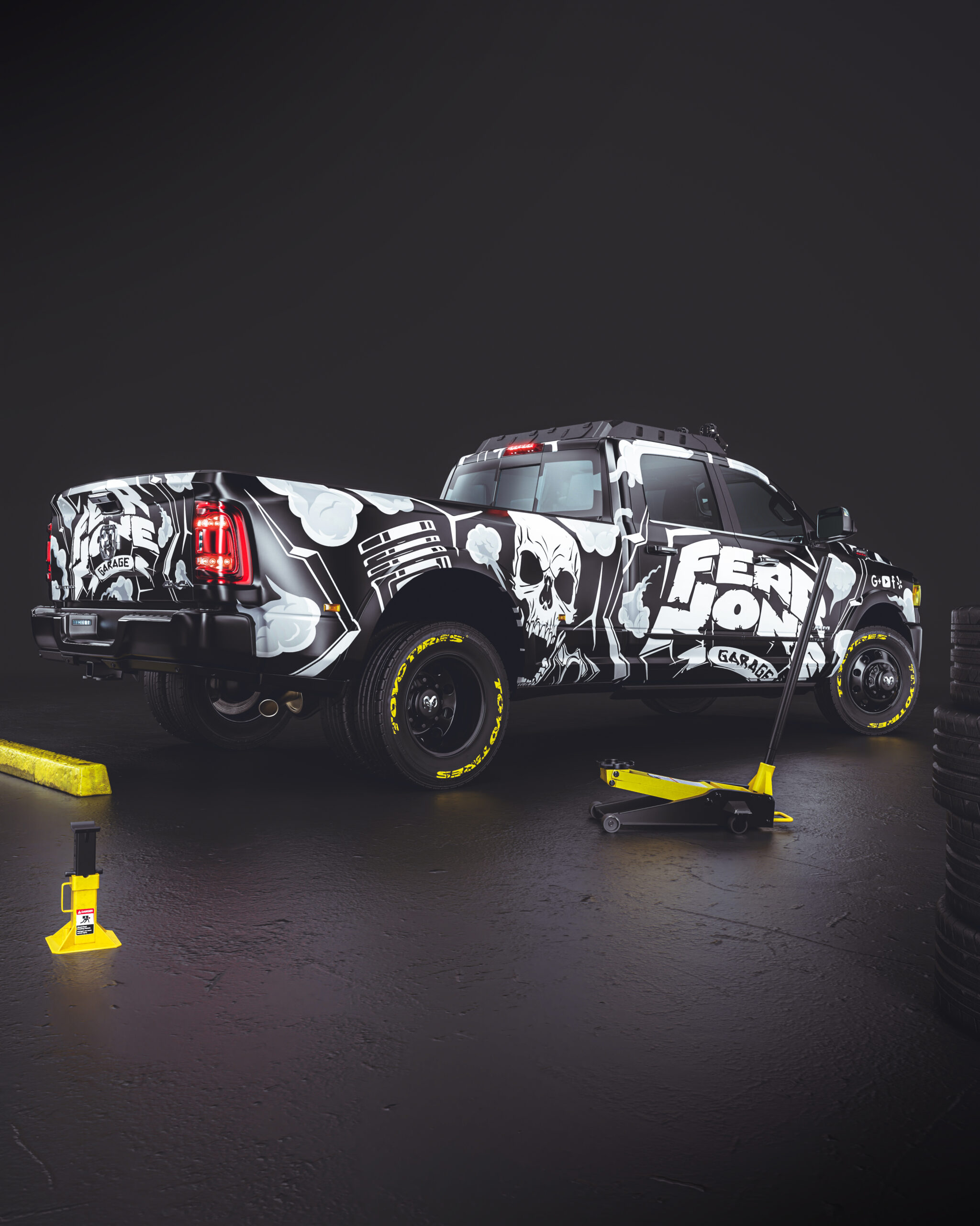 Fear None Garage RAM Truck Wrap Design. 3500 RAM Truck Wrap | Truck Wrap Design by Essellegi. Truck Signs, Truck Signage, Truck Wrapping, Truck Signwriting, Truck Wrap Designer, Signs for Truck, Truck Logo, Truck Graphic by Essellegi.